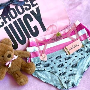 JUICY COUTURE Panty Set 5-Pack GIRLS SIZE MEDIUM Pink Grey Scottie Logo Kids NWT